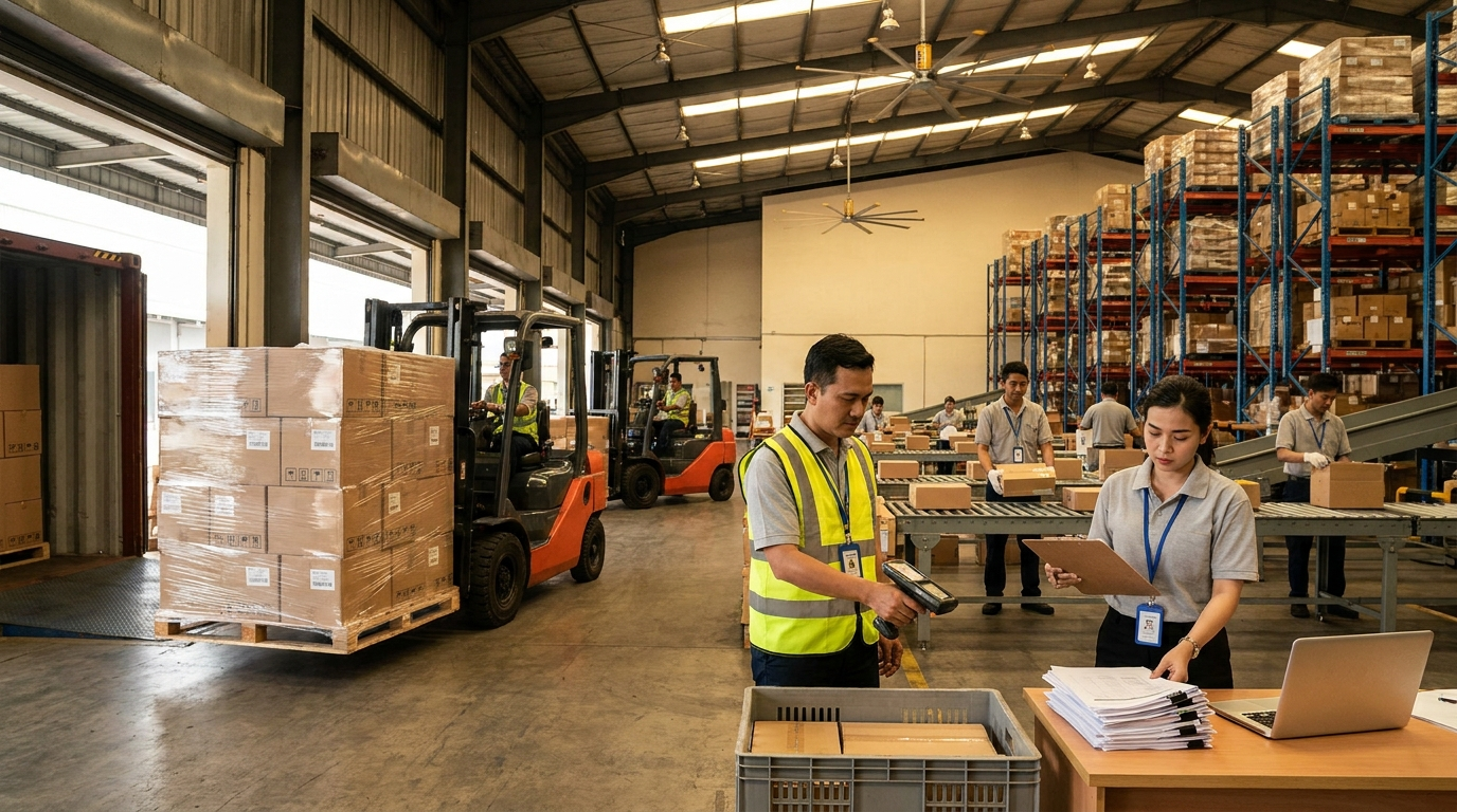 Indonesian distribution warehouse illustrating API-U imports for commercial supply