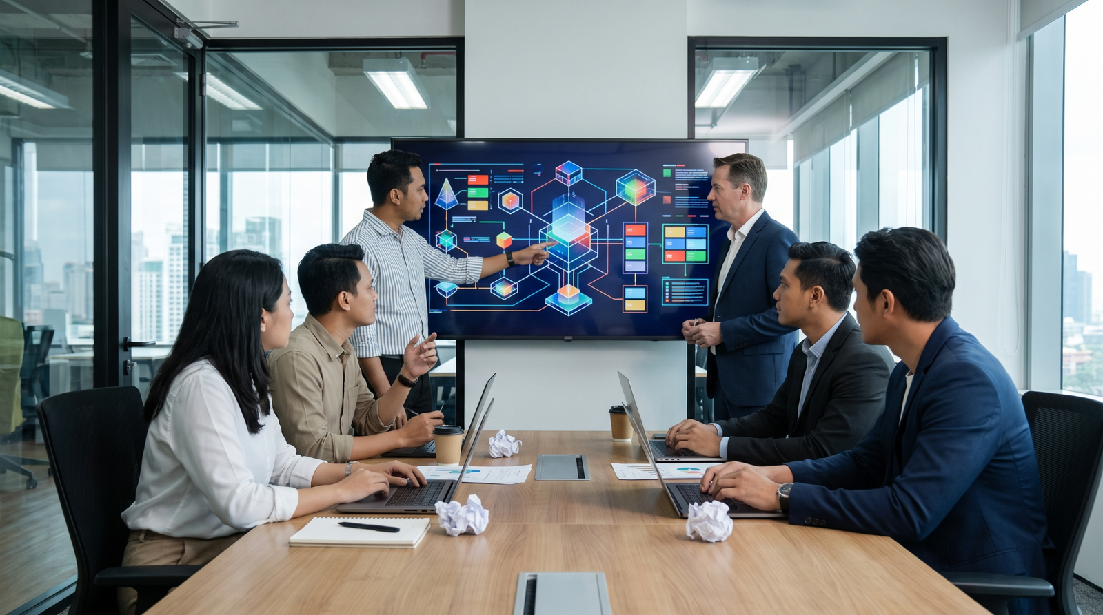 Foreign company executives and an Indonesian adviser planning business registration