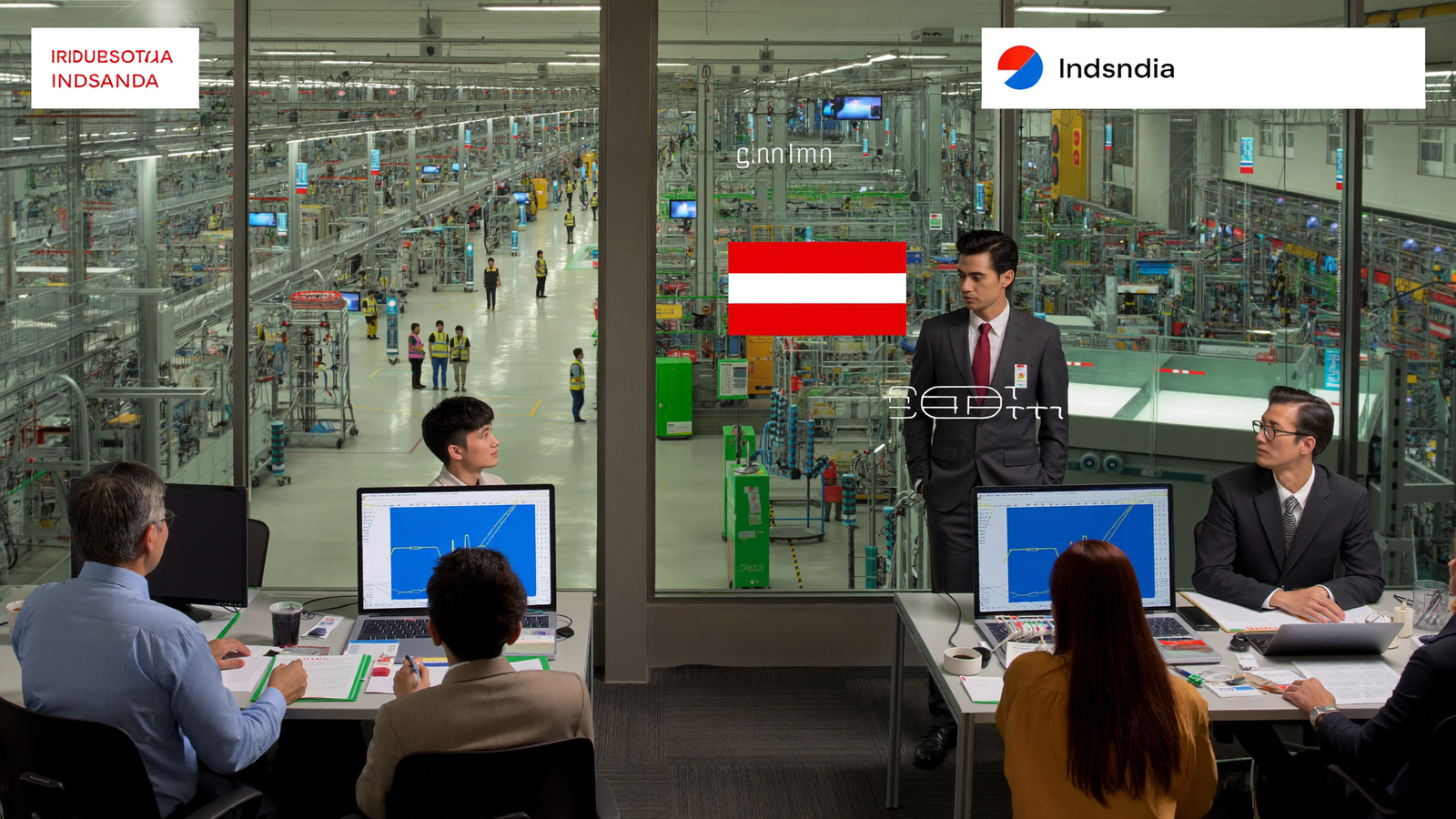 Business team coordinating foreign investment operations in an Indonesian facility