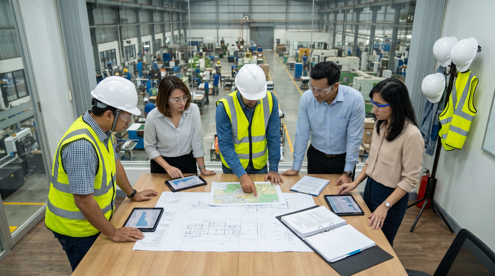 Engineers and advisers reviewing Indonesian factory licensing requirements