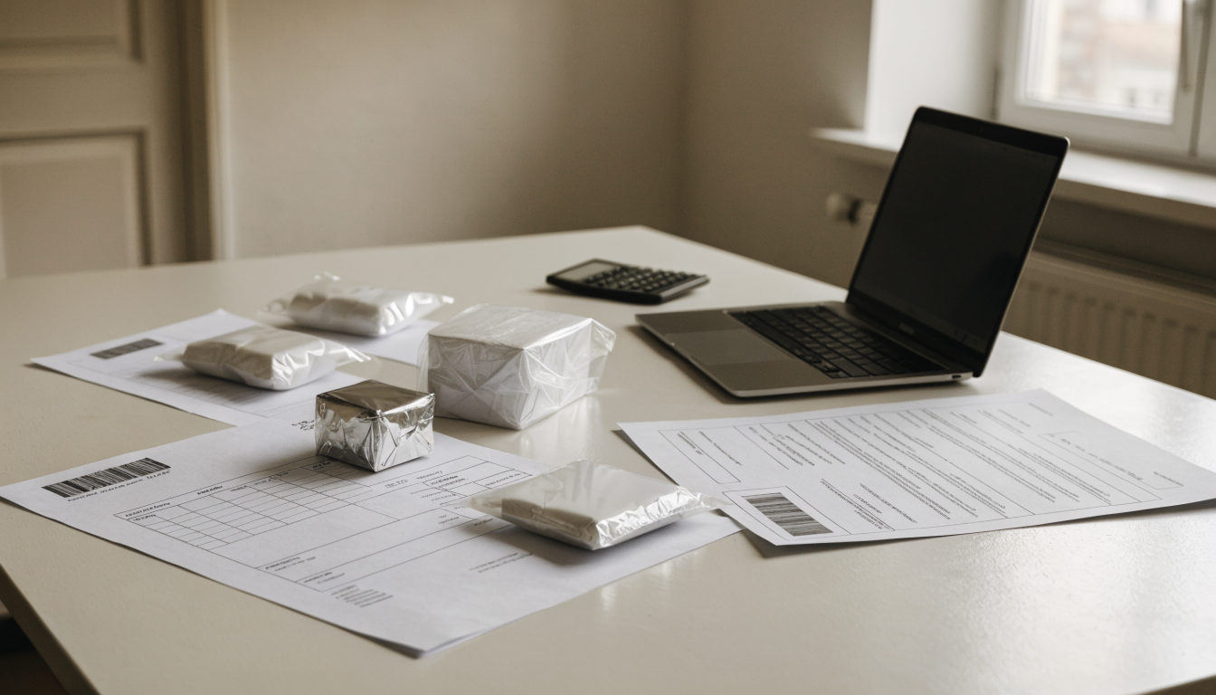 Importer compliance checklist with shipping documents and product samples