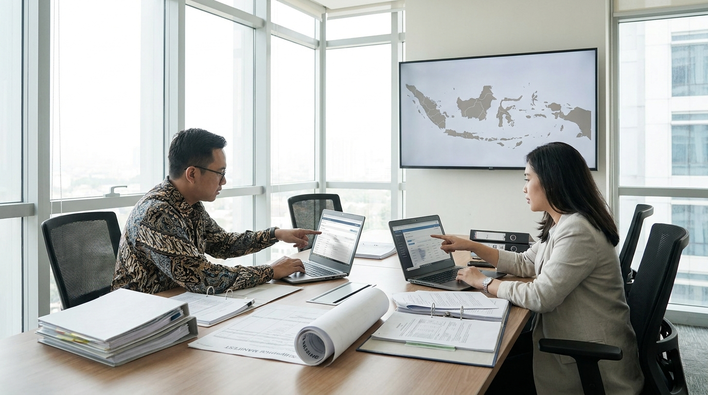 Import managers reviewing Indonesian importer registration and shipping documents