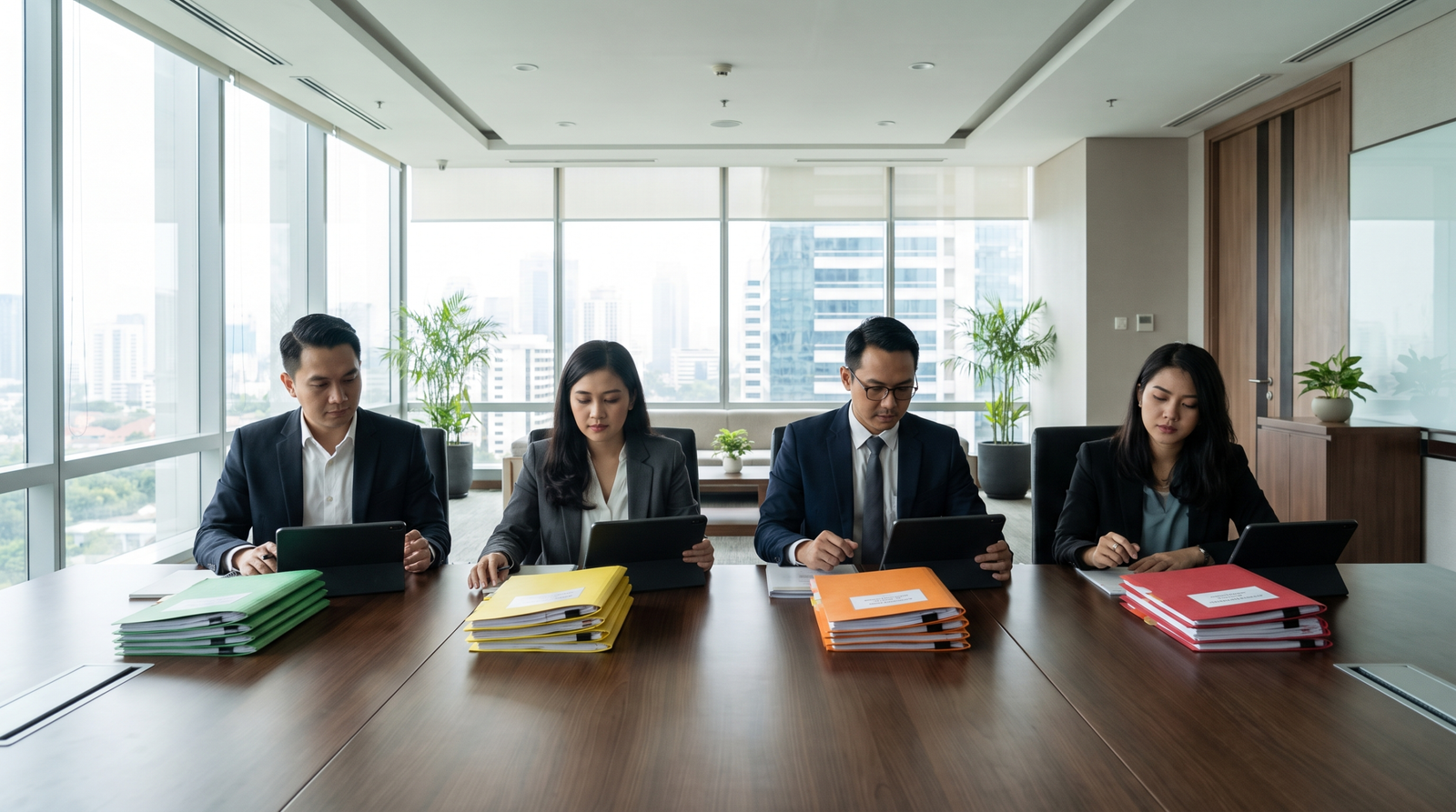 Compliance team reviewing four OSS risk levels in Indonesia