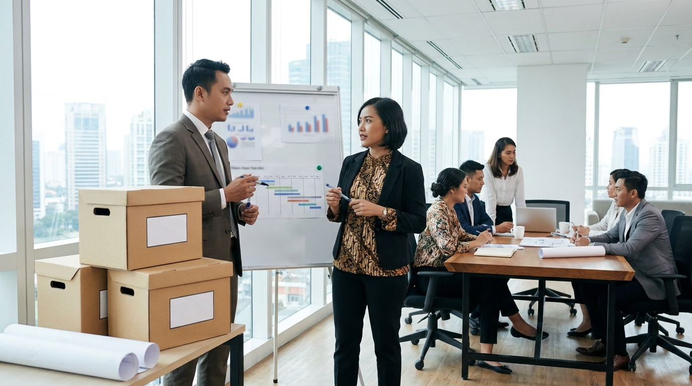 Foreign manufacturer and Indonesian adviser coordinating a product launch compliance plan