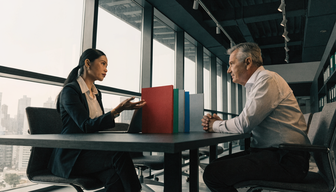Adviser explaining Indonesia risk-based business licensing to an executive
