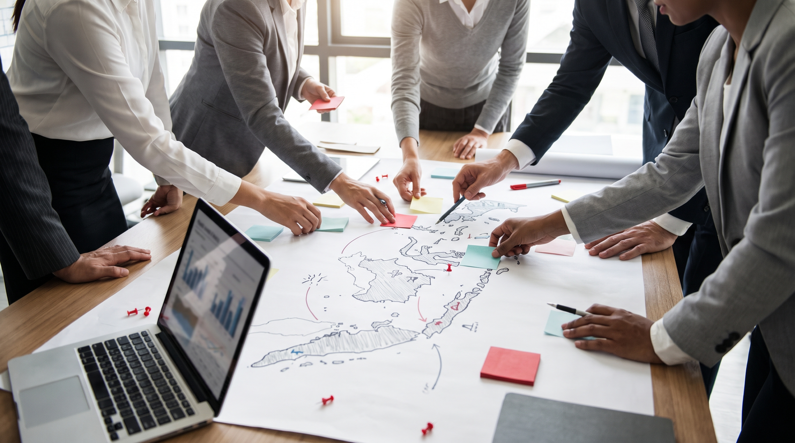 International and Indonesian professionals mapping business activities before an OSS application