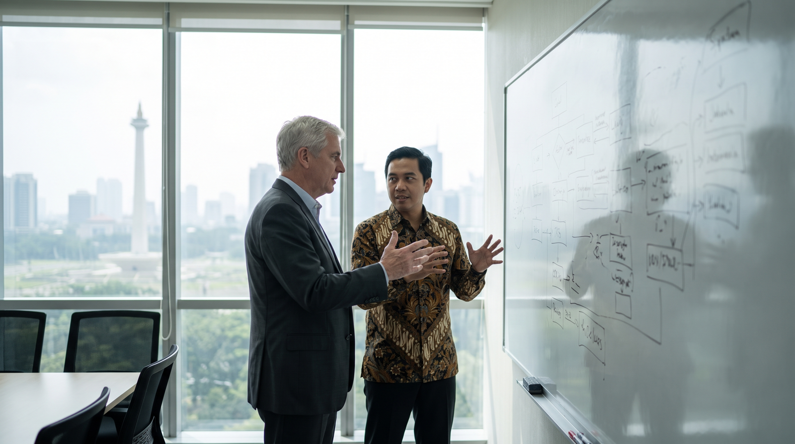 Foreign investor and Indonesian adviser planning OSS licensing for a consulting company