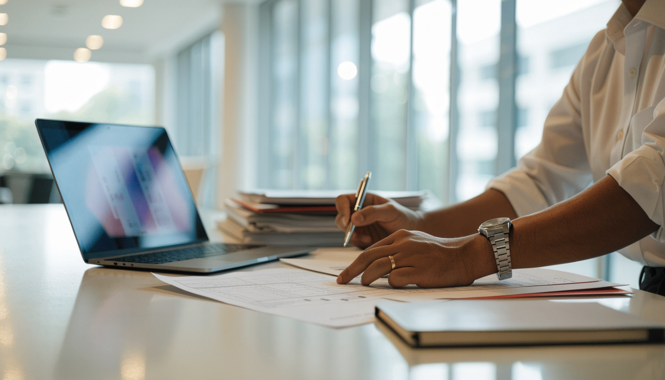 Business professional preparing company and KBLI information for an OSS application