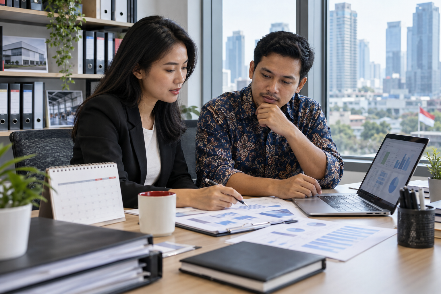 Foreign founder and Indonesian legal adviser reviewing a PT PMA ownership structure